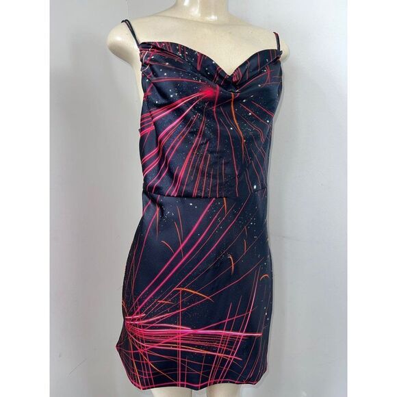 RETROFETE Ariella Black Fireworks Printed Spaghetti Strap Mini Dress Siz… - Picture 3 of 9